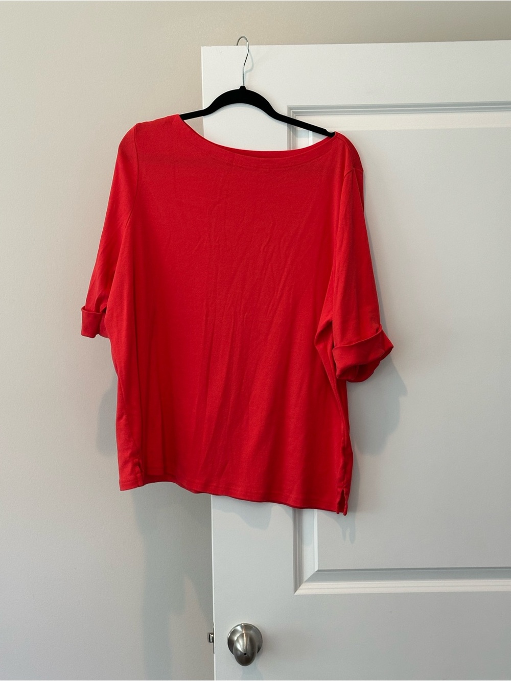 Kim Rogers Bright Red Roll-Tab Long Sleeve Tee Size 3X
